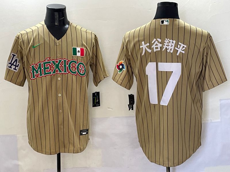Men Los Angeles Dodgers #17 Ohtani Brown Stripe Mexico Joint Name 2025 Nike MLB Jersey style 32